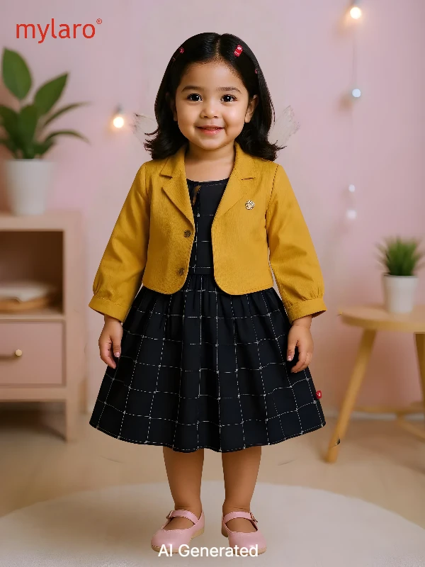 Check Dress with Mustard Blazer