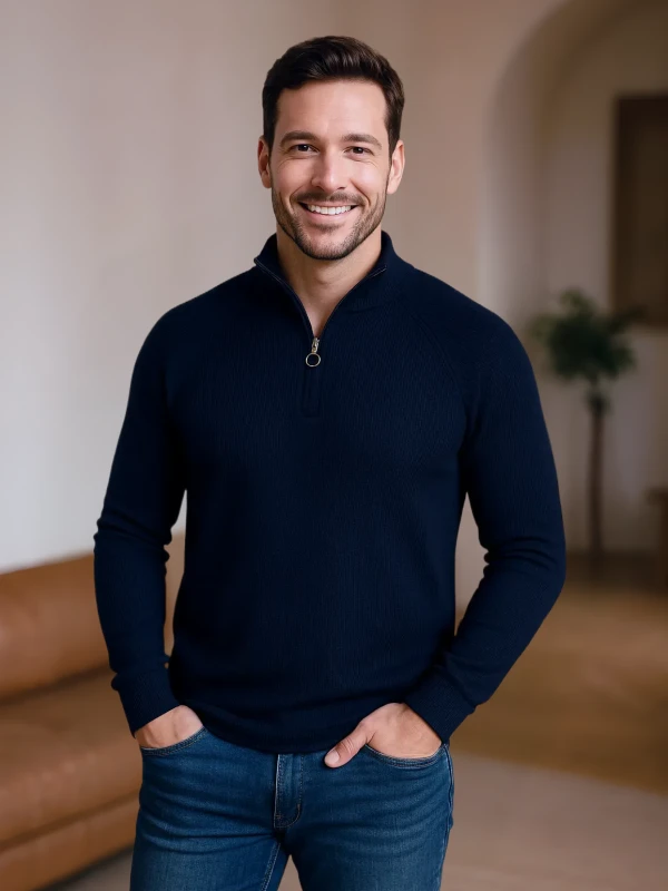 Men's Navy Blue Half-Zip Sweater