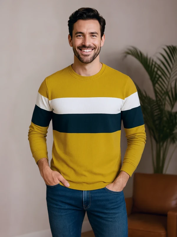 Mustard Yellow & Navy Blue Striped
