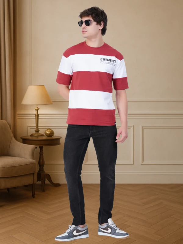 Red & White Striped Oversized T-Shirt