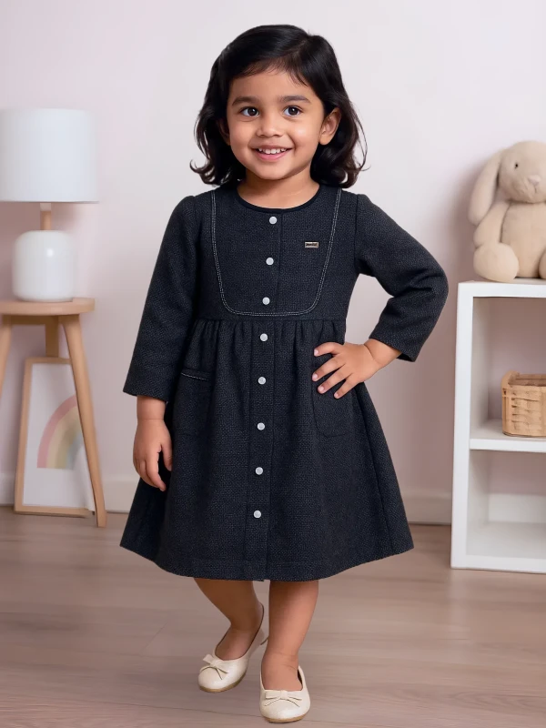 Black Button-Down Dress with Pockets