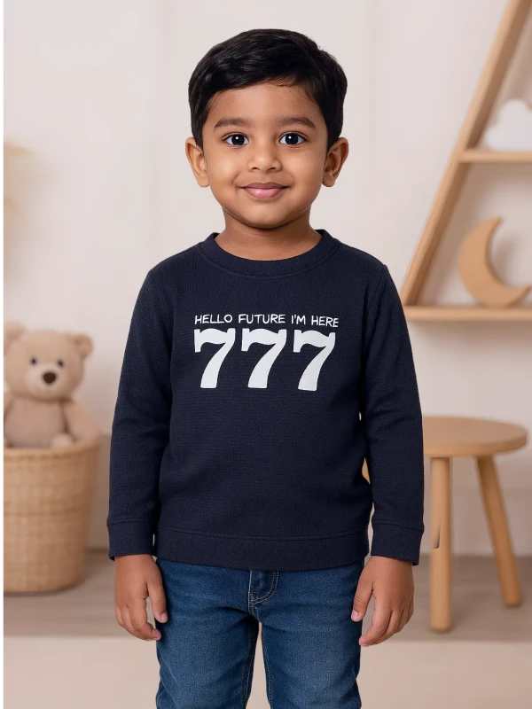 Navy Blue "Hello Future 777" Sweatshirt for Boys