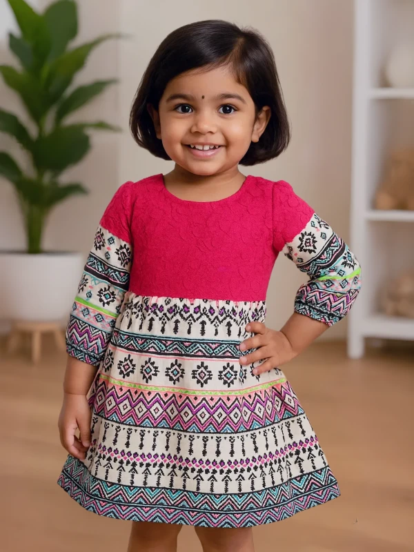 Vibrant Pink & Cream Printed Dress