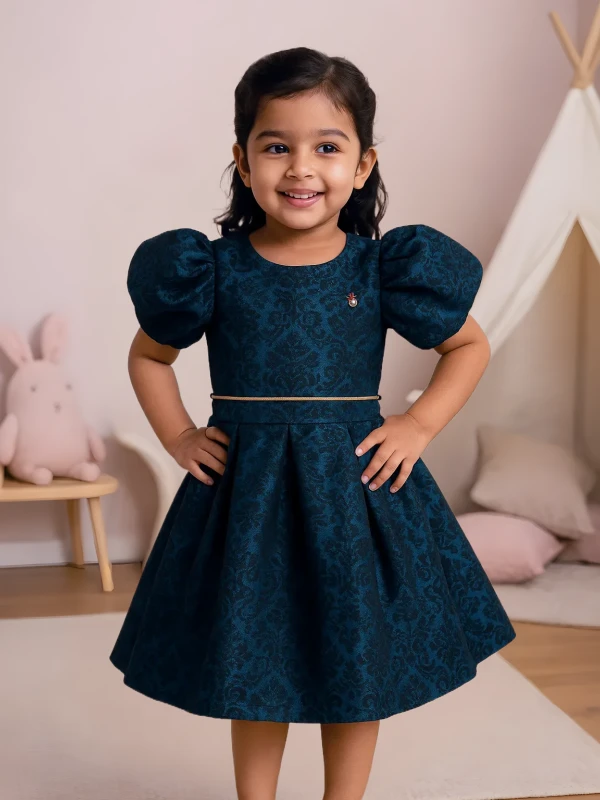 Teal Blue Jacquard Party Dress
