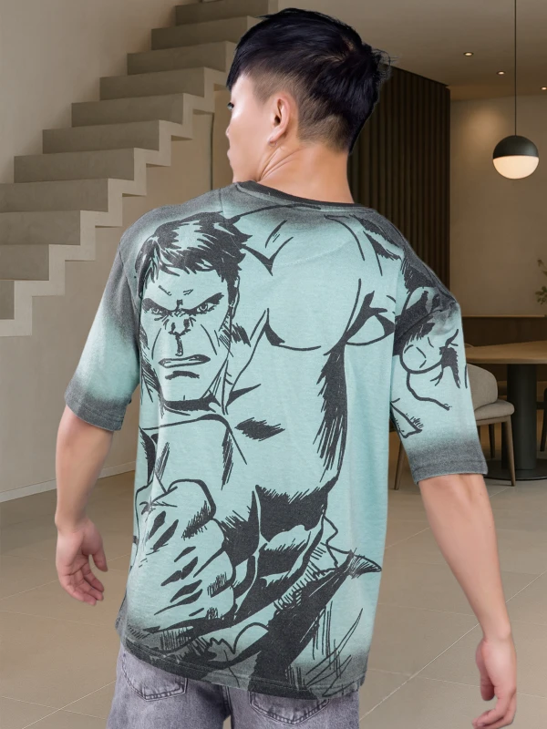 Hulk Graphic Oversized Mint Green T-Shirt