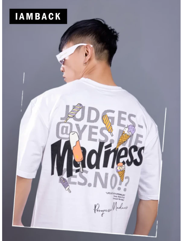 Oversized Graphic T-Shirt – Madness Edition (White)