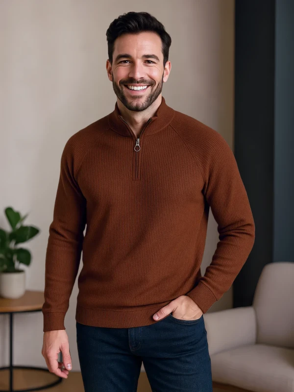 Rust Brown Half-Zip Pullover